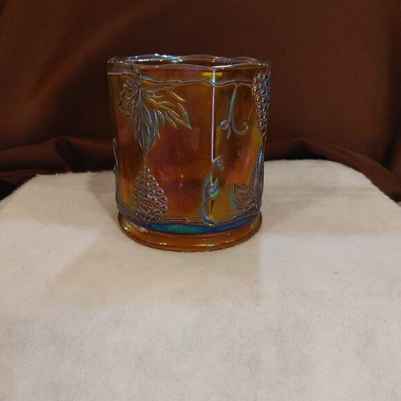 Vintage Indiana Gold Carnival Glass Harvest Grape Canister Jar, - Picture 3 of 4